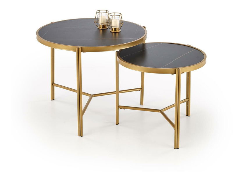 Set 2 buc. măsuțe cafea Fantoma (marmură negru + auriu) *vânzare stoc