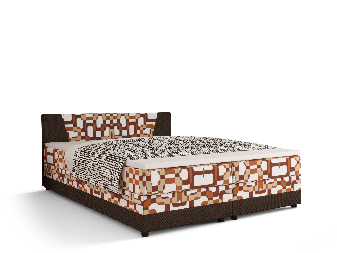 Franciaágy  Boxspring 140 cm Linda Comfort (minta + sötétbarna) (matraccal és tárolóhellyel)