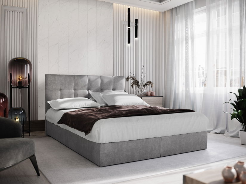 Pat matrimonial Boxspring 160 cm Porto Comfort (Gri) (cu saltea și sp. depozitare)