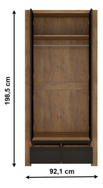 Dulap de haine Lacetta HAVS02 (Stejar lefkas închis + negru)