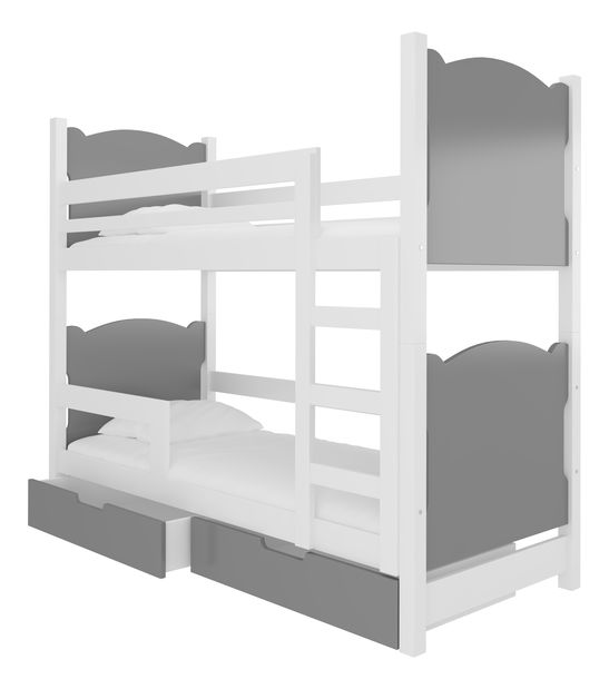 Emeletes gyerekágy 180x75 cm Marryann (ágyráccsal és matraccal) (fehér + szürke)