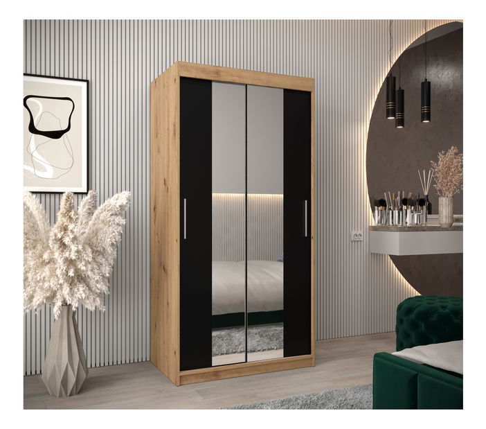 Ruhásszekrény 100 cm Toki 1 (artisan tölgy + matt fekete)