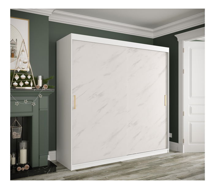 Šatníková skriňa 200 cm Marbelo T (matná biela + biely mramor)