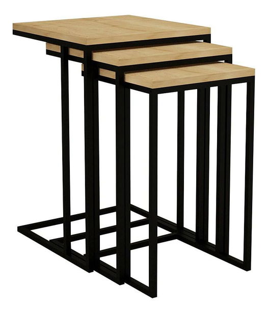 Dohányzóasztal szett (3 db.) Vudema (zafír tölgy + fekete)