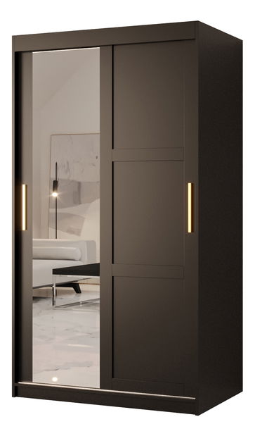 Šatníková skriňa Riven 2 100 (matná čierna) (so zrkadlom)