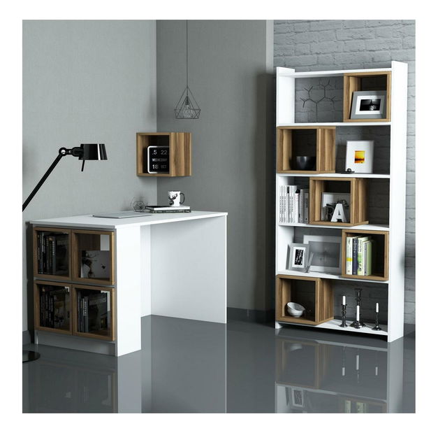 Masă PC cu raft Babar (Alb + Nuc)