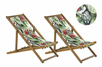 Set 2 buc șezlong de grădină cu huse de rezervă Antio (lemn deschis + multicolor)