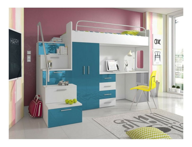 Pat pentru copii Ruby IV S (Alb + turcoaz) (Cu somieră)