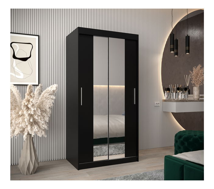 Šatníková skriňa 100 cm Toki 1 (Čierna matná + Čierna matná)
