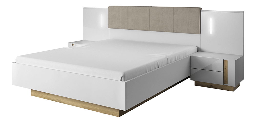 Franciaágy 160 cm Cethos (fehér + tölgy grandson + magasfényű fehér)