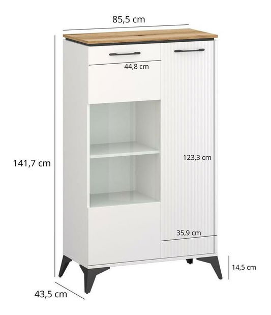 Vitrină Vejares 2 (alb + stejar evoke)