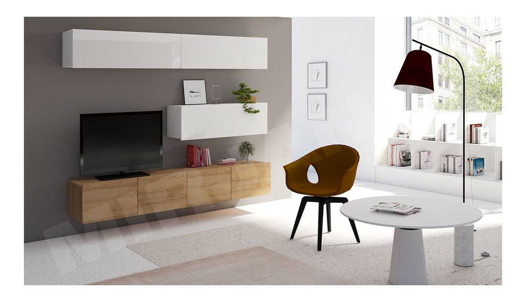 Mobilier living VIII Badiani (Stejar auriu + Alb + Alb lucios)