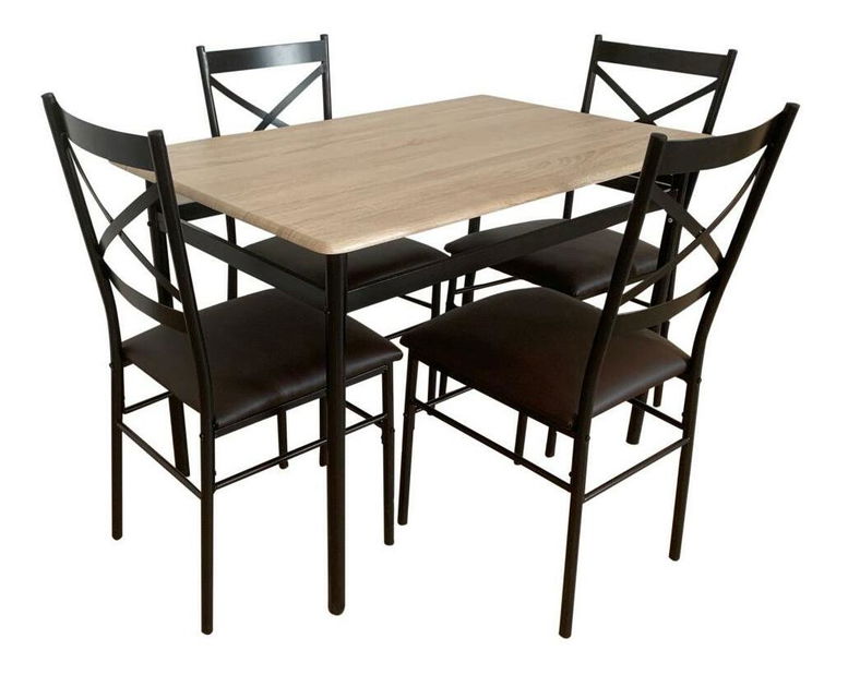Set sufragerie 1+4 MAREN (stejar sonoma + negru + maro) (pentru 4-6 persoane)