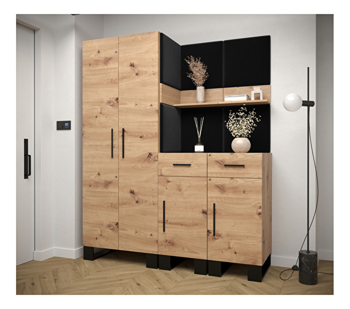 Set mobilier pentru hol Amanda 7 (Stejar artisan + Negru)