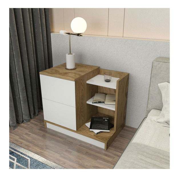 Éjjeliszekrény Rendy (fehér + tölgy) 