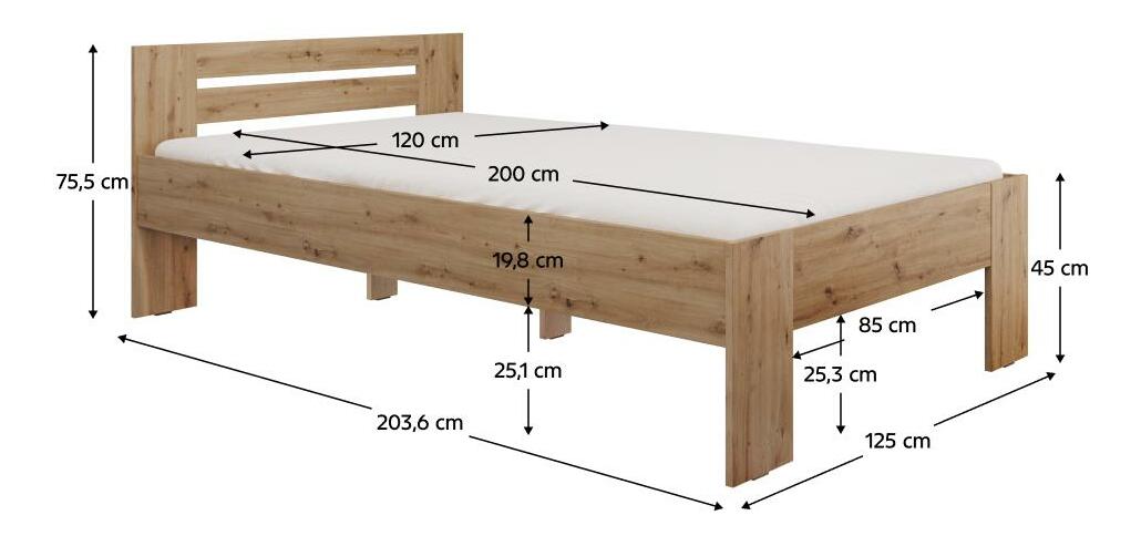 Jednostruki krevet 120x200 cm Boyard (hrast artisan)