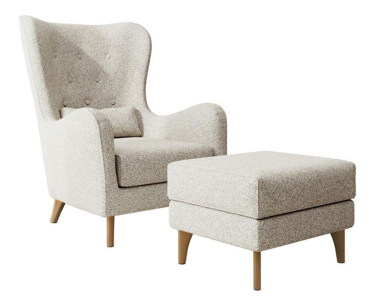 Kreslo s podnožkou Calimero II (krémová + buk)