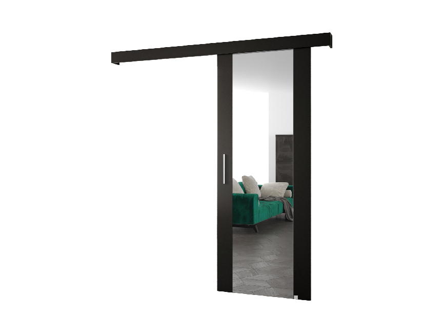 Uși culisante 90 cm Sharlene II (negru mat + negru mat + argintiu) (cu oglindă)