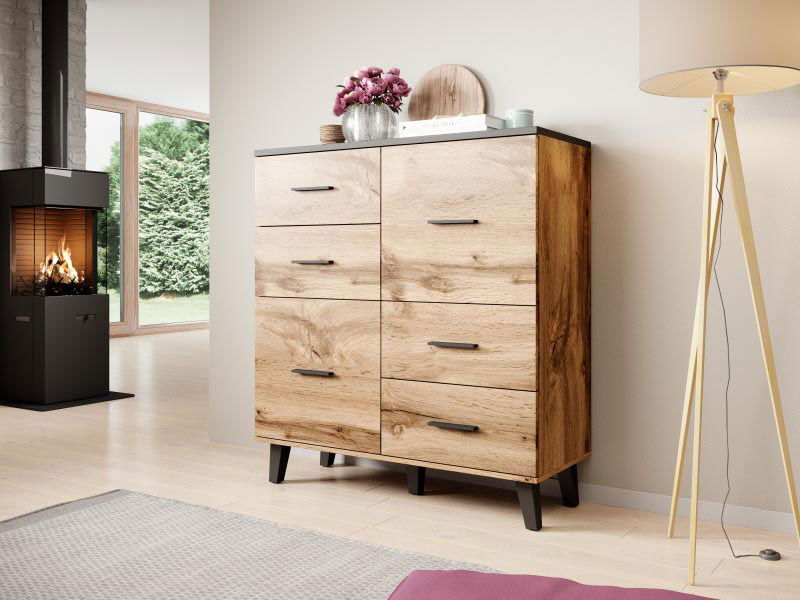 Komoda Lester (prirodné drevo + čierna)