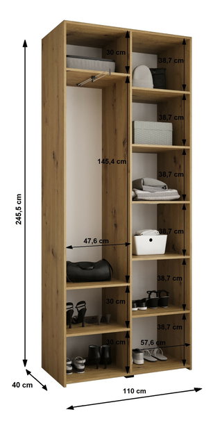 Dulap de haine 110 cm Carmela 40-2 (alb + Negru)