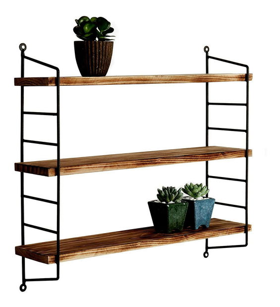 Dekorativna zidna polica Duvelo 6 (orah + crna)