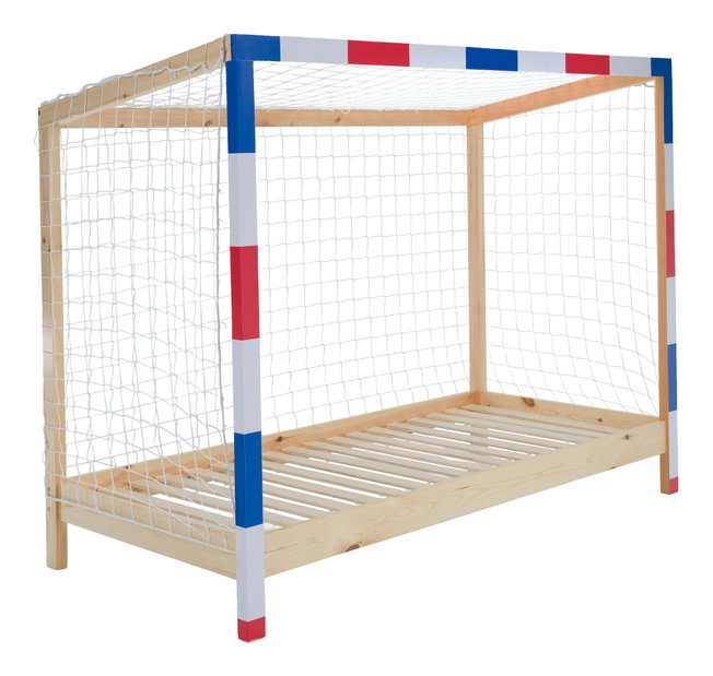 Pat pentru copii 90 cm Facilmente (natural + albastru + roșu) (cu somieră)