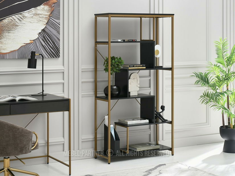 Regál Harp B (čierne drevo + zlatá)