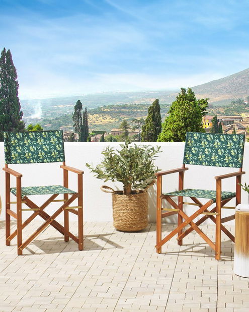 Set 2 vrtne ležaljke s rezervnim presvlakama Ciala (tamno drvo + uzorak masline)