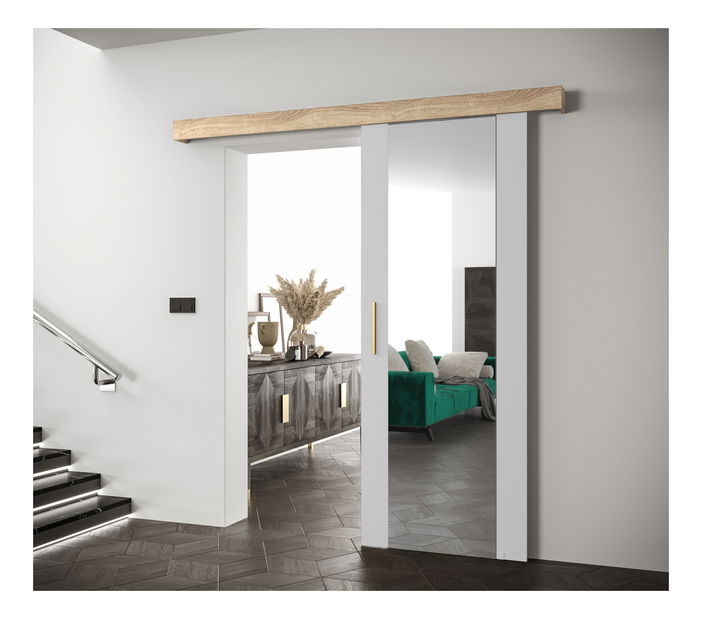 Uși culisante 90 cm Sharlene II (alb mat + stejar sonoma + auriu) (cu oglindă)