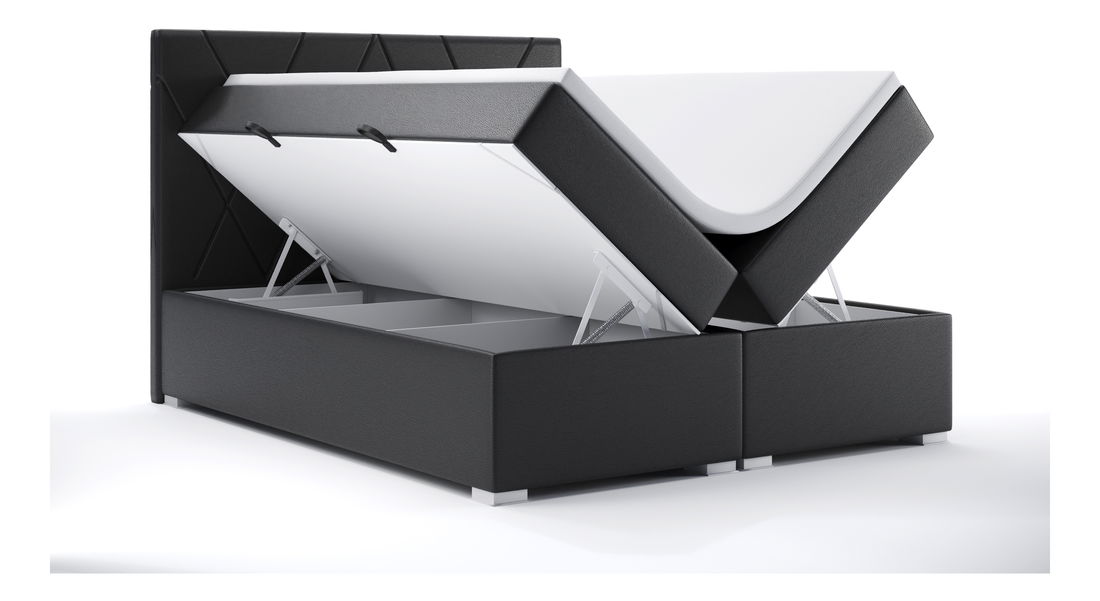 Bračni krevet Boxspring 180 cm Lanarra (crna ekokoža) (s prostorom za odlaganje)