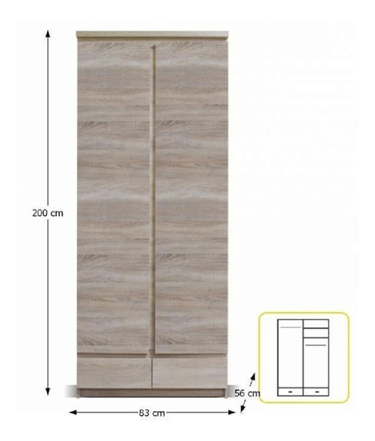 Šatníková skriňa Punkto Typ 01 2D2S