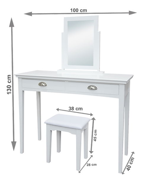 Toalettasztal puffal Resina (fehér) 