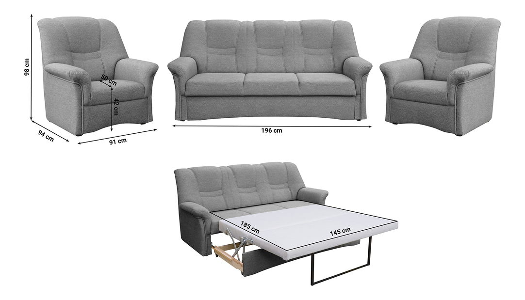 Set extensibil canapea fotolii 3+1+1 Aduna (gri închis)