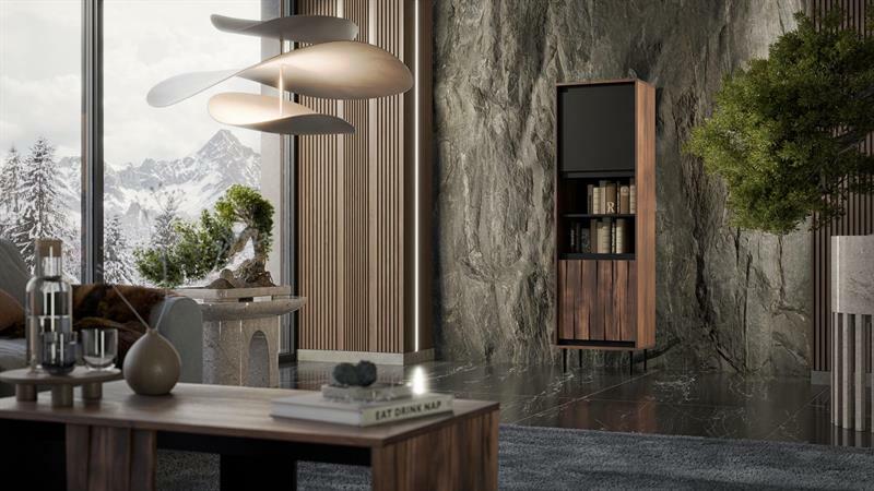 Policová skriňa Sting W1 (orech + čierna)