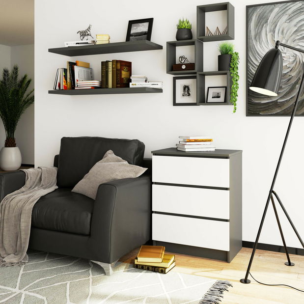 Komoda Kalista II (grafit sivý + biela)