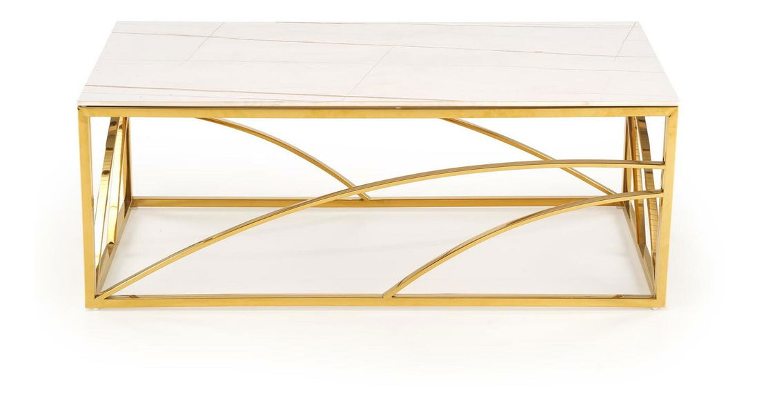 Konferenčný stolík Un 3 (biely mramor + zlatá)