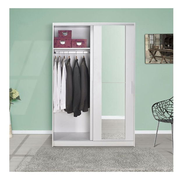 Skriňa s posuvnými dverami Solstice 2 (biela) (so zrkadlom)