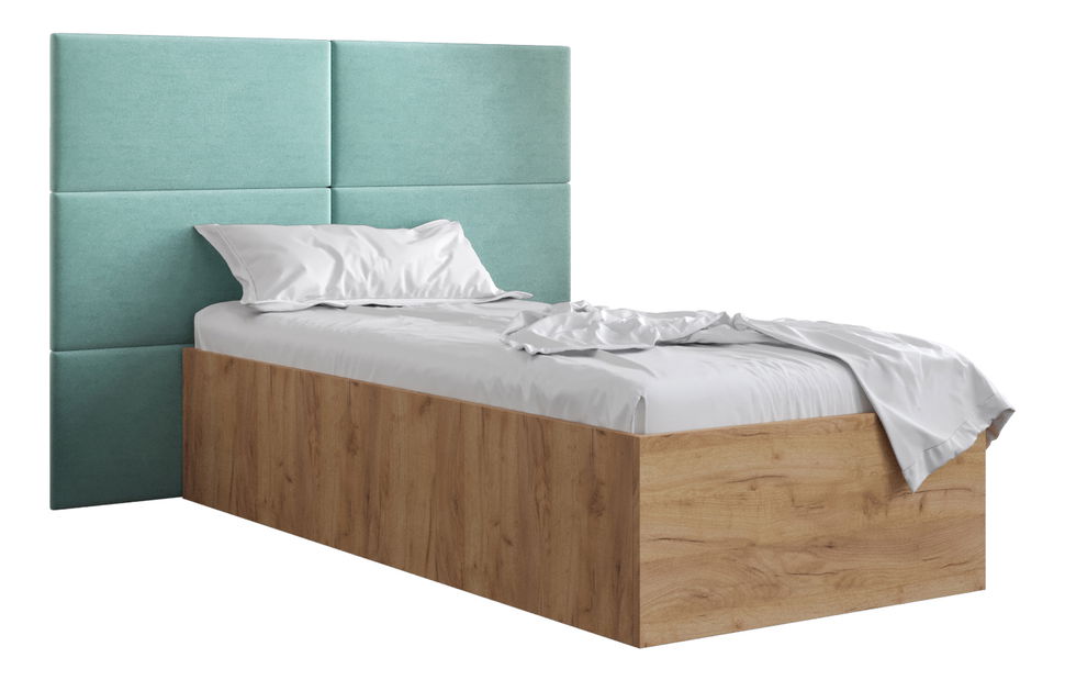 Egyszemélyes ágy kárpitozott fejtámlával 90 cm Brittany 2 (arany craft tölgy + menta) (ágyráccsal)