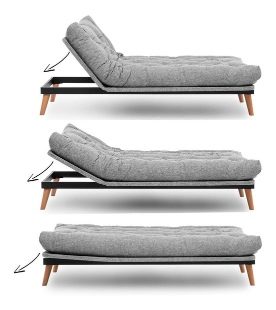 Sofa na razvlačenje Sakotta (svijetlosiva + drvo)