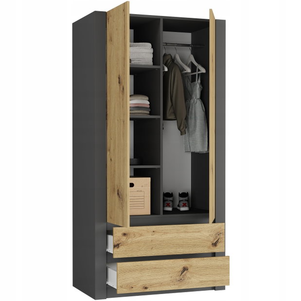 Šatníková skriňa Briala (antracit + artisan)