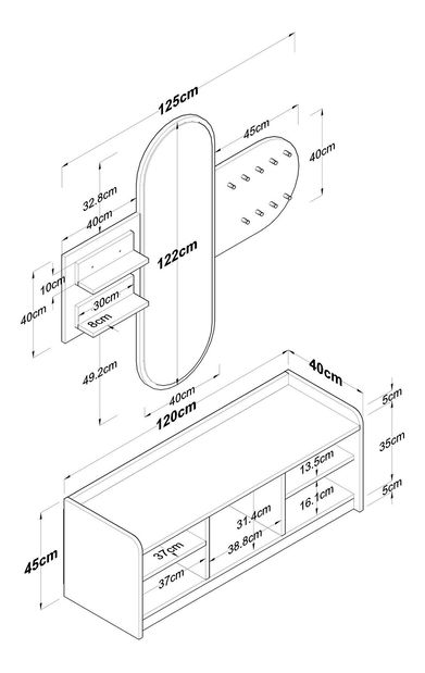 Mobilier hol Vosiku 3 (alb + nuc)