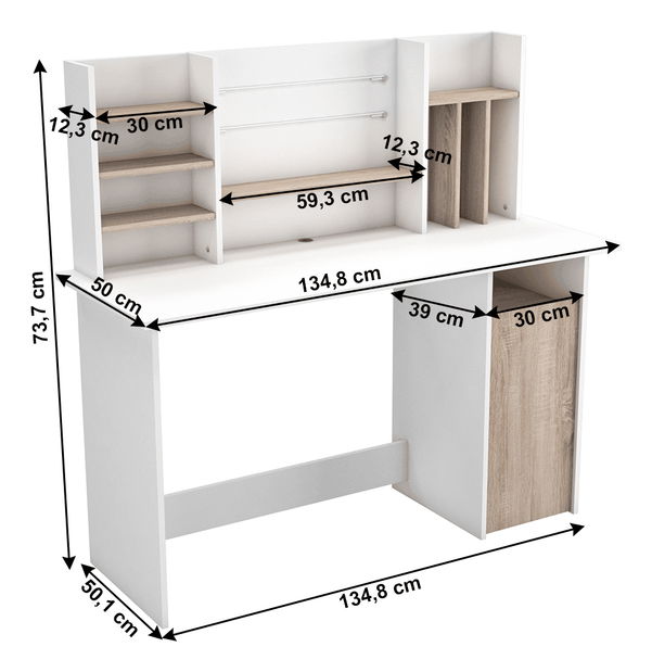 Masă PC Amabis (stejar brushed + alb)
