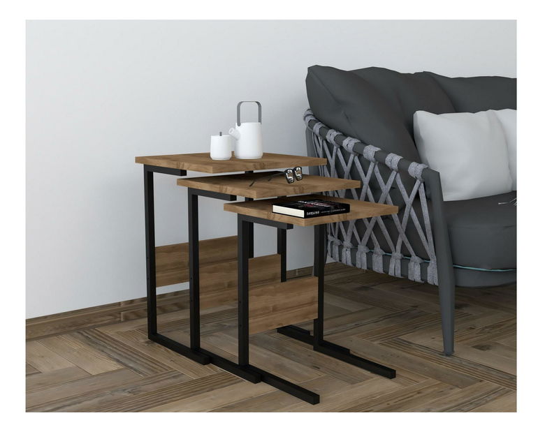 Dohányzóasztal szett (3 db.) Bameni (dió + fekete)