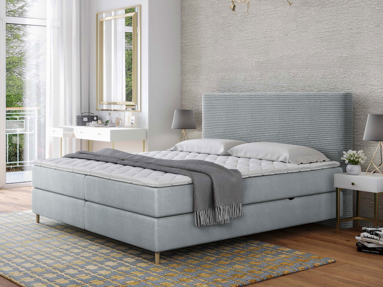 Pat matrimonial 140cm Wezler (cenușiu)