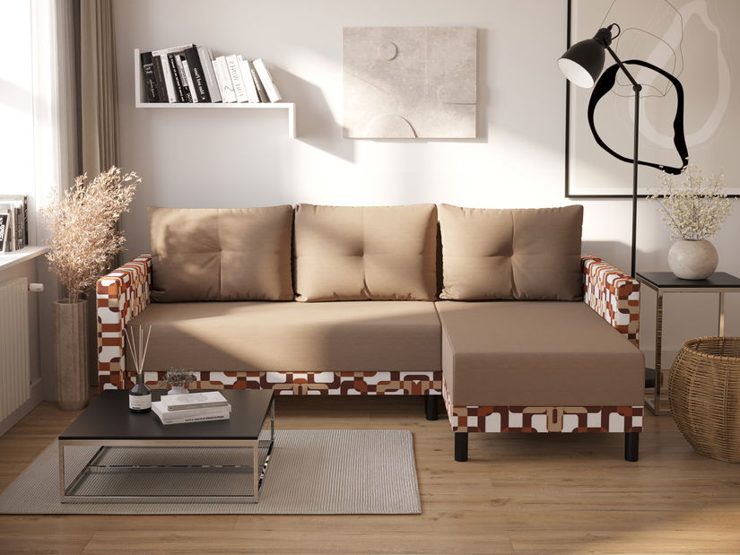 Rohová sedacia súprava Glimmer L (béžová + hnedá + biela) (P)