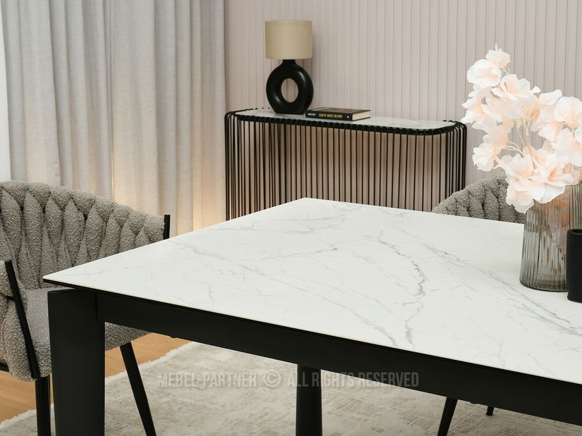 Masă de sufragerie Tornado (marmură albă + negru)