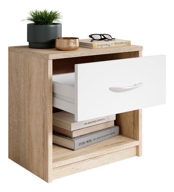 Noptieră Pepes (stejar sonoma + alb)