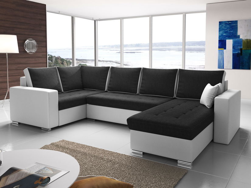 U-alakú sarok kanapé Lamont (fekete + fehér) (B)