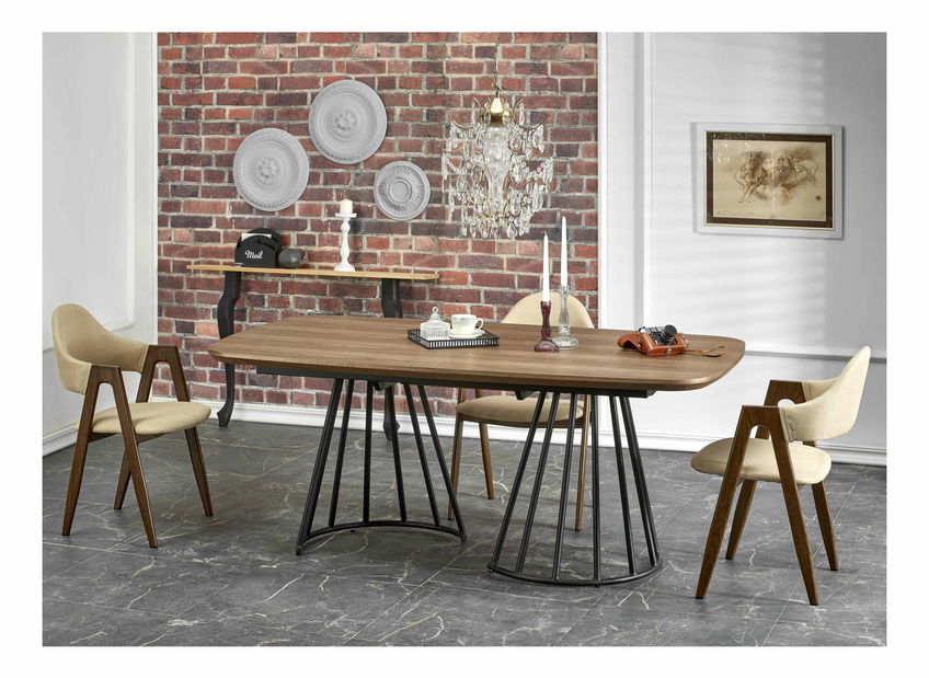 Masă de sufragerie extensibilă 180-200 cm Evira (nuc + negru) (pentru 6 8 persoane)