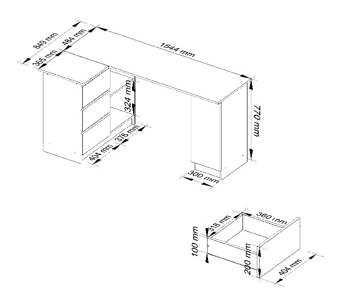 Sarok PC asztal Bevin (fémes fényű) (B)